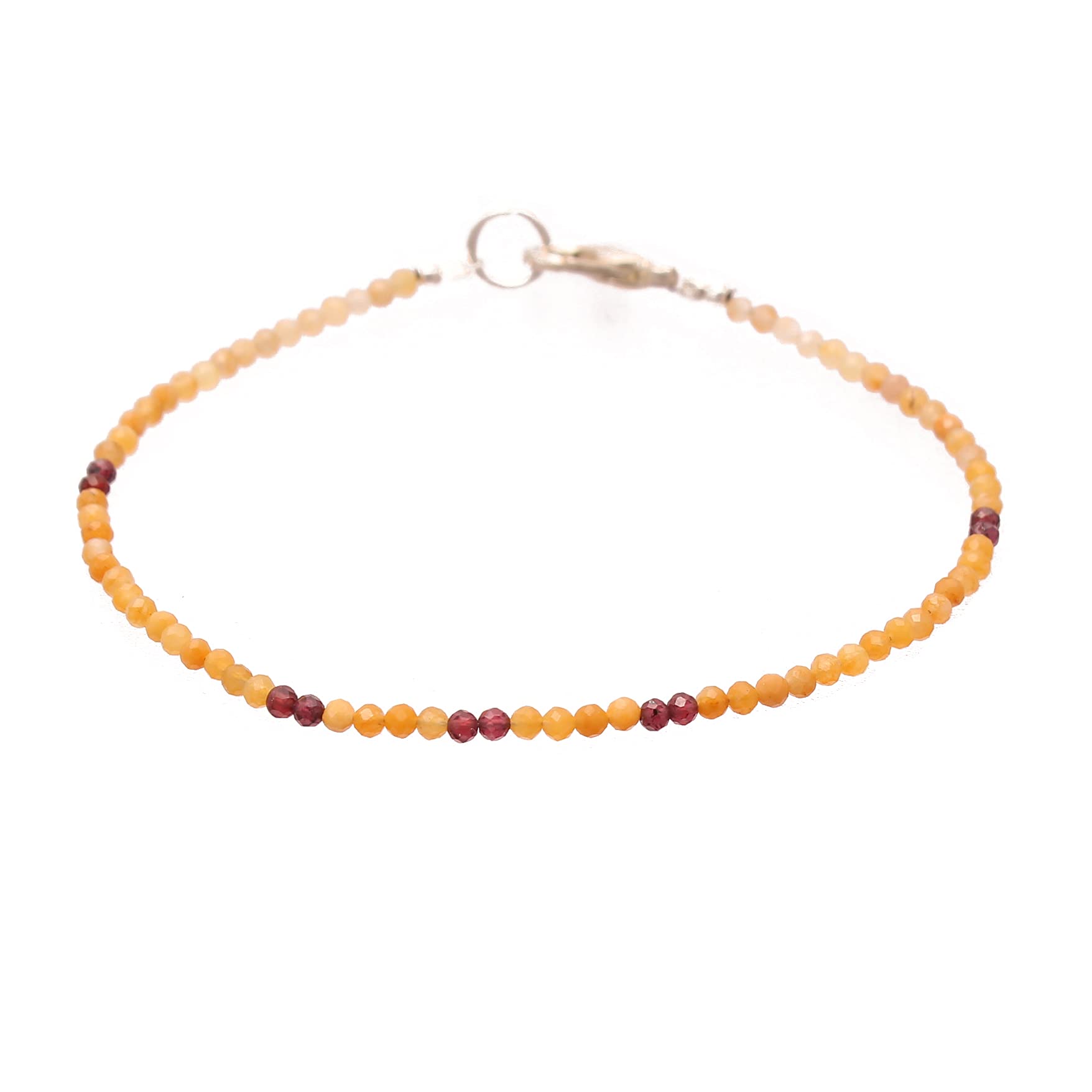 A&M Natural Yellow Shaded Jade, Malaya Garnet Faceted Round 925 Sterling Silver Bracelet, Healing Yellow Shaded Jade, Malaya Garnet Beads Bracelet Jewelry, Multi Gemstone Bracelet