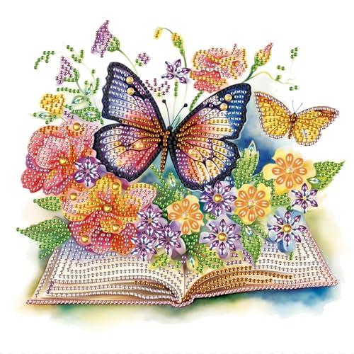 Image of Diamond Art Painting Kits for Adults, 5D Special Shape Diamond Art Canvas with Crystal Rhinestones, DIY Diamond Painting for Beginners, Butterfly and Flower Design, Home Wall Decoration, 12x12 Inch