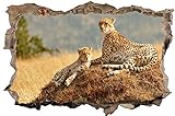 Hochwertiger Druck DesFoli Leopard Gepard 3D Look Wandtattoo 70 x 115 cm Wanddurchbruch Wandbild Sticker Aufkleber D297