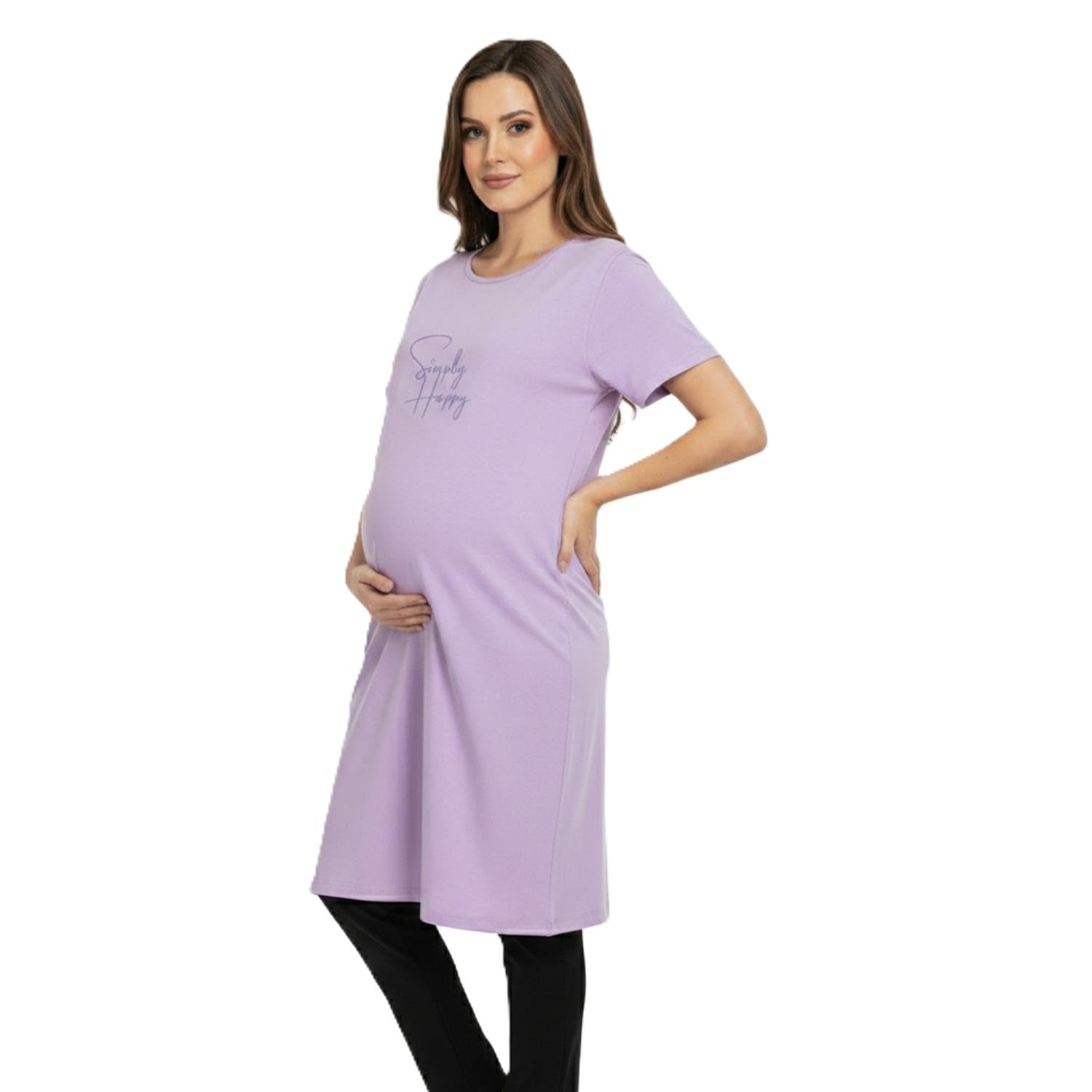Women Combed Cotton Bump Friendly Lounge Lavender T-Shirt & Navy Blue Pant Set-image-18