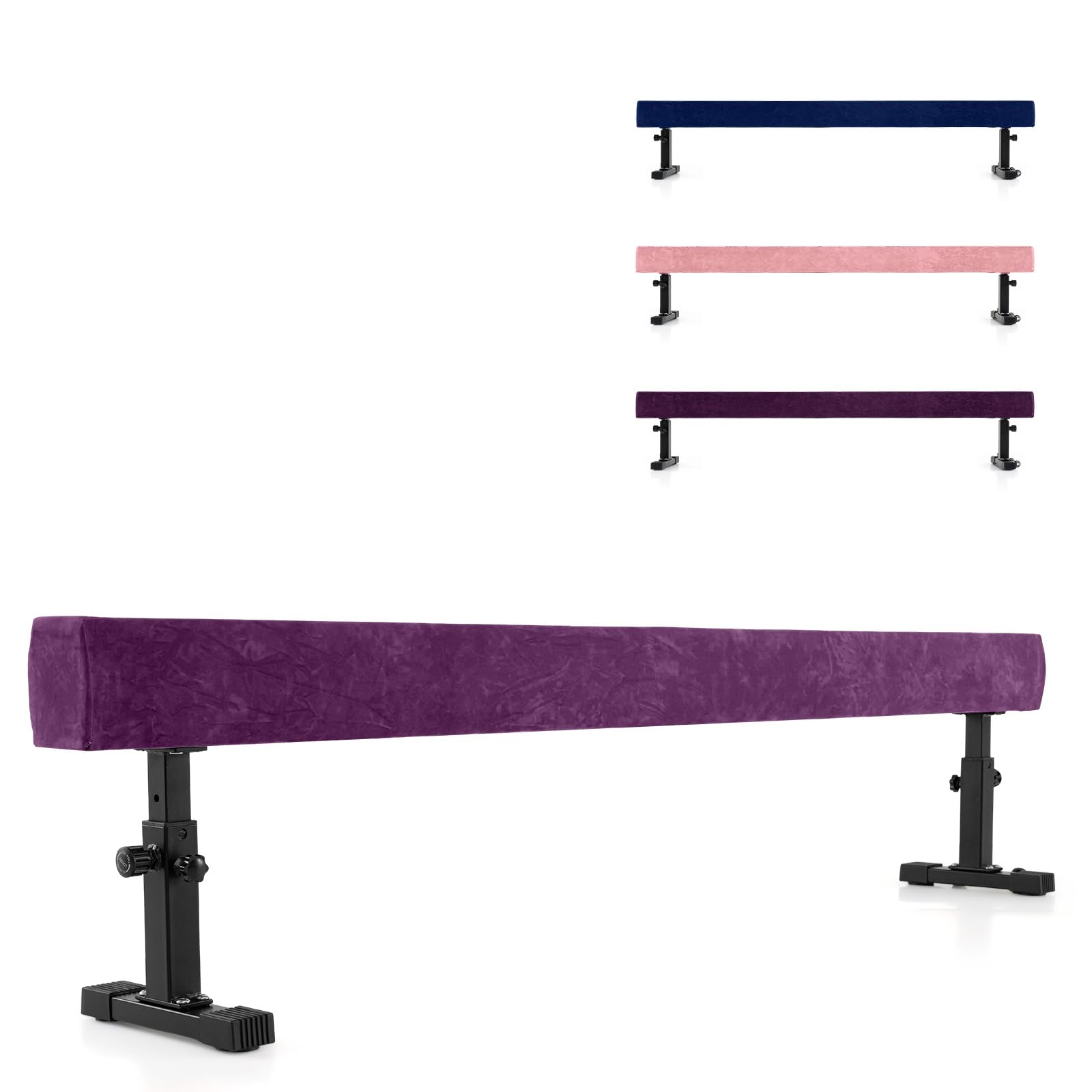 GOPLUS Poutre d'Équilibre Réglable 226 CM, Gymnastique Poutre 3 Hauteur Réglable Haute et Basse, Équipement d'Entraînement à Domicile avec Pied et Roue, pour Débutant & Professionnel