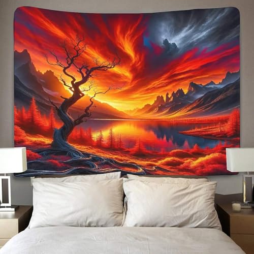 Tenture 3D paysage avec effet relief crépuscule pour décoration murale