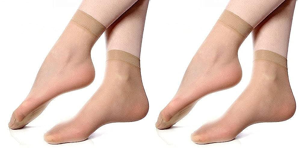 Skin Ultra-Thin Transparent Nylon Summer Socks for Women/Girl's || Ankle Length Socks || Color Beige || Free Size, 2 Pairs
