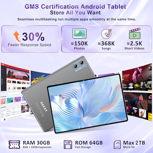 Image of Tablet 2026 Android 15 Tablets with 2.0GHz Octa-Core, 30GB 64GB 2TB Expand, 10 inch Tablet with Keyboard, FHD IPS Display, Gemini AI, 8MP Camera, WiFi 6, 6000mAh, Widevine L1, BT 5.0 -Gray