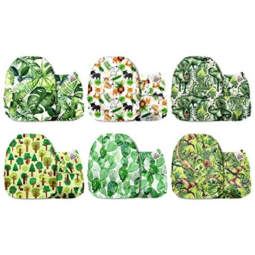 Mama Koala 3.0 Cloth Diapers for Babies with AWJ Lining, 6 Pack with 12 5-Layer Bboo(No Microfiber) Cloth Diaper Inserts - Reusable and Washable Pocket Diapers(12-My Warm Heart)