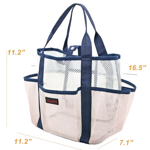 Many Pockets Mesh Beach Bag, Large Beach Handbag Travel Purses for Women Waterproof Sandproof Buckle Closure Tote Bag4