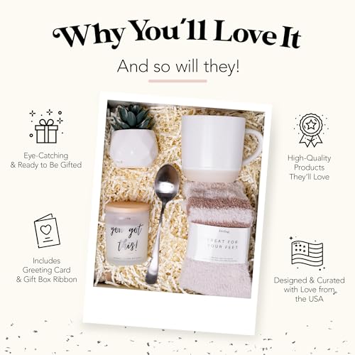 lovebug Get Well Soon Gift Basket for Women – After Surgery Gifts, Feel Better Care Package with Blanket, Candle, Socks, Mug, Spoon, Succulent – Thinking of You