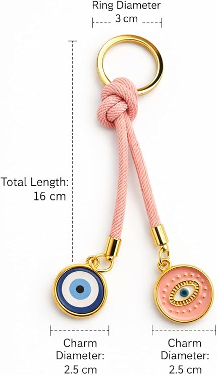 Premium Nazar Anahtarlık Kadınlar İçin – Pembe İpli Çift Nazar Boncuklu Anahtar Süsü – Çanta Aksesuarı & Araba Anahtarlığı – Şık Hediye