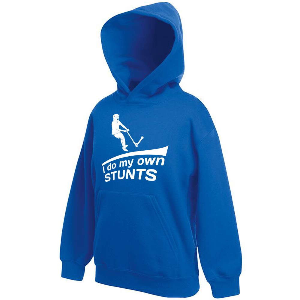 Davesdisco Boys Blue I Do My Own Stunts, Push Kick Stunt Scooter, Extreme Sports, Childrens Kids Girls Hoody Hoodie, 12
