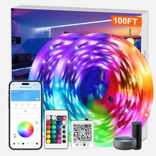 DAYBETTER Smart WiFi Led Lights 100ft, App Controlled Led Strip Lights Kits, Work with Alexa and Google Assistant, Timer Schedule Led Lights Strip, Color Changing Led Lights for Bedroom Party Kitchen
