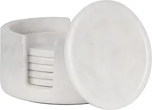 Radicaln Marble Coaster Set Round 3.5" Inches White Handmade Coasters for Table Décor Home Décor with Car Cup Coaster Set of 6 for Dining Table Centerpiece Décor Coaster for Drink