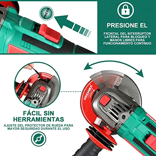 Miniatura 6 de Amoladora Angular, Amoladora Angular Inalámbrica Hychika De 18 V, 8500 Rpm Con 3 Discos Abrasivos, Batería De 2,0 Ah Y Cargador Rápido De 2 Hora,Para Esmerilar, Cortar Y Pulir