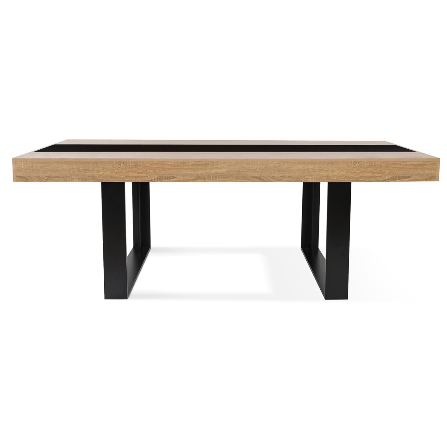 IDMarket - Table à Manger Rectangle Phoenix 8 Personnes Bois et Noir Bande Centrale Noire 200 cm