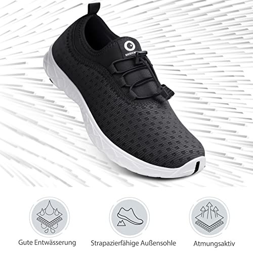 Seekway Mens Womens Water Shoes Quick Dry Barefoot Aqua Shoes Beach Walking Kayaking Boating Water Sports Ae001 Black White #TOP3