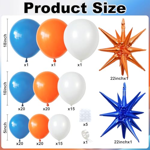 Image of Blue and Orange Balloon Arch Garland Kit, 121PCS Dark Royal Blue and Orange White Balloons with Spikes Balloon for College High School Class of 2026 Graduation Birthday Basketball Party Decorations