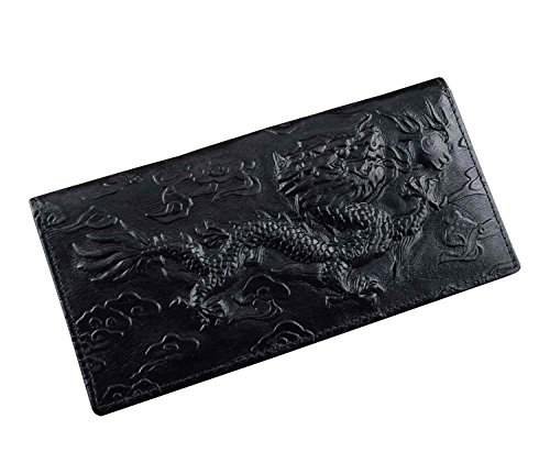 New! China Dragon New 3D Genuine Leather Men Long Wallets Black4