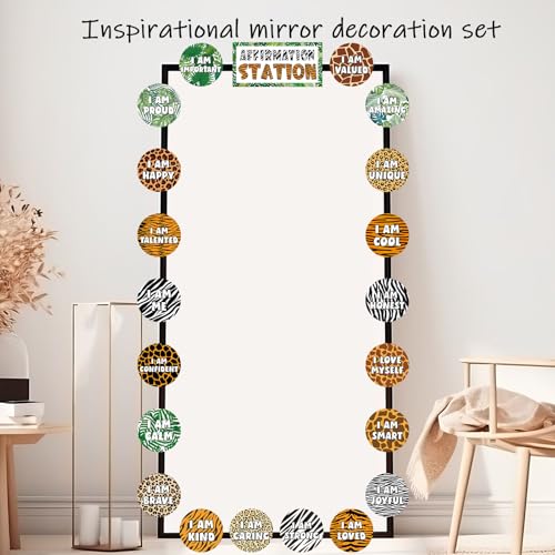 Image of Jungle Animals Affirmation Station Bulletin Board Set Safari Forest Positive Bulletin Board for Classroom Growth Mindset Decor Inspirational Motivational Accent Cutouts for Home School Teachers Supply