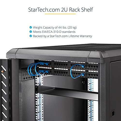 Startech.com 2U Server Rack Shelf - Universal Rack Mount Cantilever Shelf For 19" Network Equipment Rack & Cabinet - Heavy Duty Steel – Weight Capacity 44Lb/20Kg - 16" Deep Tray, Black (Cabshelf) #TOP3