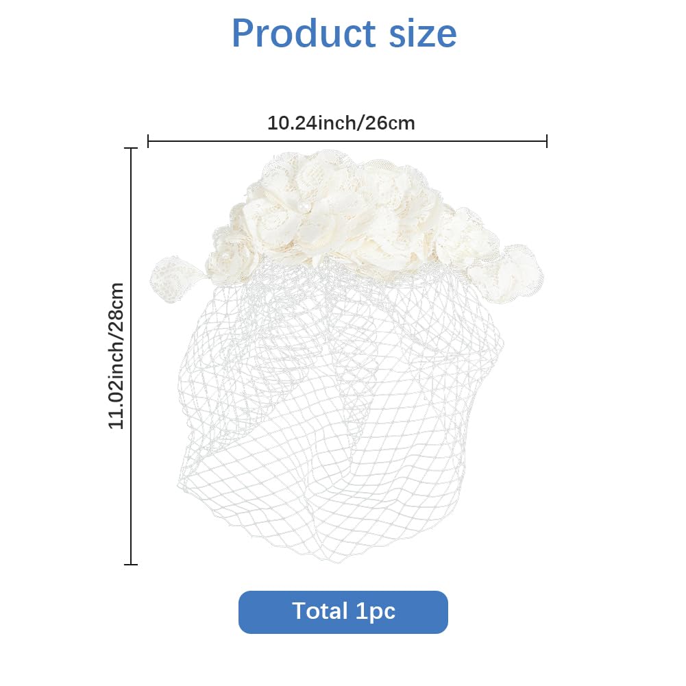 1920s Fascinator Beige Flower Pearl Mesh Veil Headband Vintage Elegant Floral Headpiece Fascinators with Hair Clips for Women Bridal Wedding Prom Tea Party Anniversary Headwear Accessories