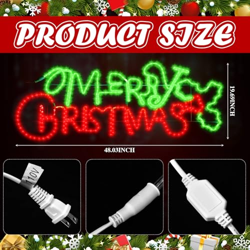 Rossesay Lighted Merry Christmas Holly Leaf Sign Decoration 48" Extra Large Red and Green Waterproof LED Neon Pre Lit Display Christmas Garden Yard Window Wall Store Holiday Decoration by Rossesay - Image 3