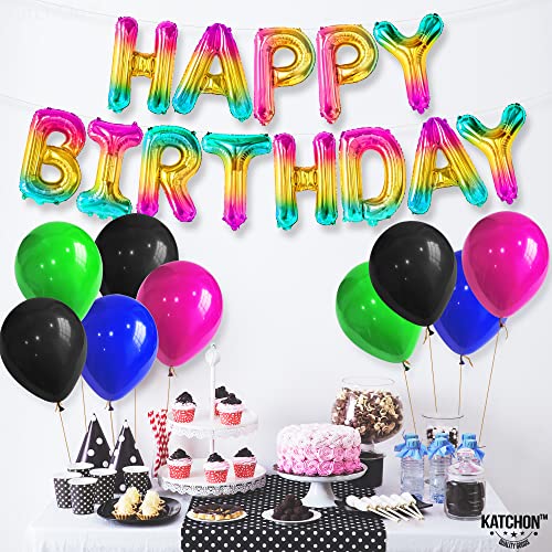 KatchOn, Rainbow Happy Birthday Balloon Letters - 16 Inch | Birthday Decorations for Women, Men, Boys and Girls | Hbd Foil Balloon Banner Backdrop For Neon Party Decorations | Birthday Signs For Party - Thumbnail 7