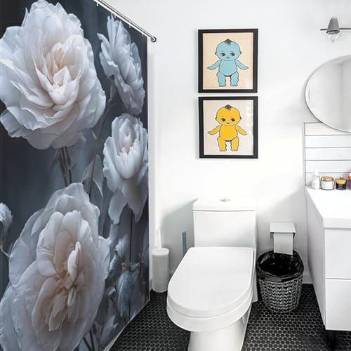 Rideau de douche fleur en polyester imperméable 122x183cm pour salle de bain - 3