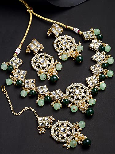 Image of Karatcart Gold Plated Pearl and Drop Kundan Studded Choker Necklace Setfor Women