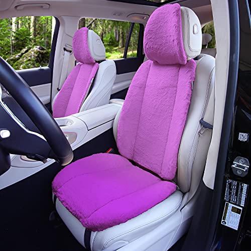 Fh Group Doe16 Fluffy Faux Rabbit Fur Car Seat Cushions Full Set For Most Cars, Trucks, Suvs Or Vans Purple #TOP4