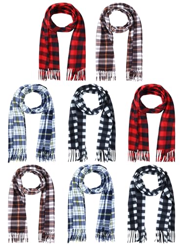 8 Pcs Kids Winter Scarf Buffalo Plaid Kids Scarves Christmas Warm Shawls Scarves Parent Child Scarf for Boys Girls