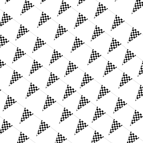 100ft Checkered Pennant Banner Racing Flag Party Flag Banner Accessory for Race Theme Birthday Party Decoration, for Nascar Race Party Supplies