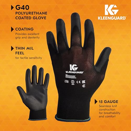 Image of KLEENGUARD G40 Polyurethane Coated Gloves,High Dexterity, Black, 12 Pairs /Bag, 5 Bags /Case