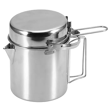 1L Stainless Steel Cooking Kettle Portable Outdoor Camping Backpacking Pot with Foldable Handle