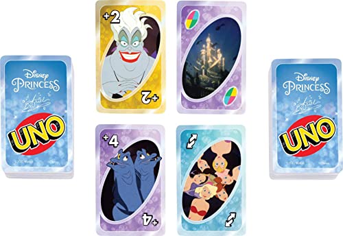 Mattel Games UNO Disney Prinzessin Die kleine Meerjungfrau Kartenspiel, inspiriert vom Film für Familiennacht, Spieleabend, Reisen, Camping und Party – Bild 6