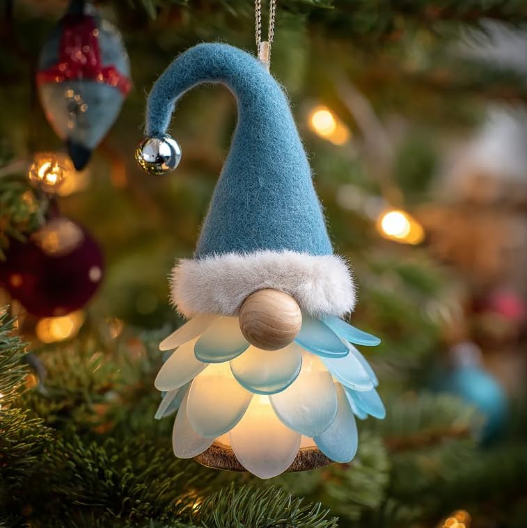 Adorno de Navidad de gnomo de cristal de mar, hecho a mano, decoración de Navidad, colgante de gnomo 3D, adornos colgantes para árbol, fiesta de