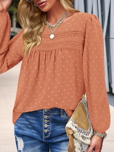 BETTE BOUTIK Womens Boho Fall Long Sleeve Shirts Crewneck Dressy Casual Blouses Trendy Flowy Tops