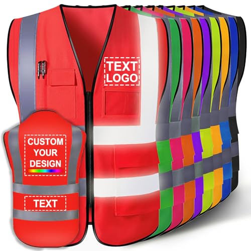 Custom Safety Vest for Men with Logo Customizable High Visibility Reflective Safety Vest with Pockets Adult Unisex