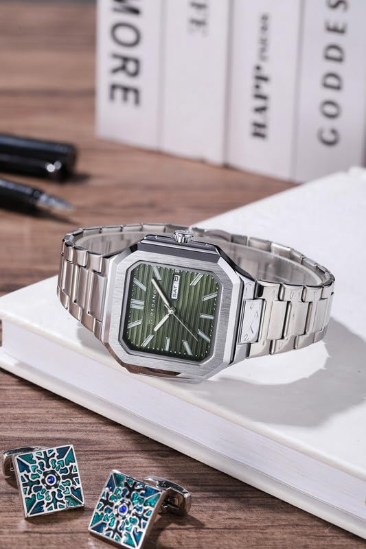 Image of Giordano Square Formal Watch for Men - Textured Dial,Day & Date Display and Stylish Stainless Steel Strap