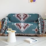 VClife Boho Couch Cover Soft Cotton Linen Blue Red Gray Triangle Plaid Geometric Sofa Slipcover for Sectional Sofa, Multi-sue Non Slip Loveseat Cover Sofa Protector for Dog Cat Kid 71'x 118'
