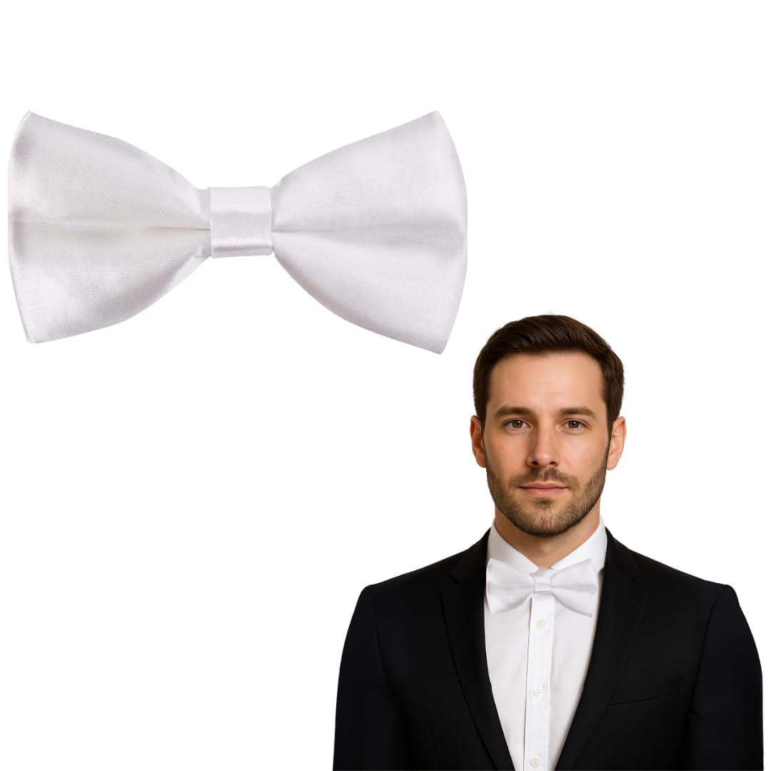 The Tie Company Men's White The Tie Co™ Adjustable Clip On Bow Ties, Clip On Pre-Tied Bow Tie For Wedding Party (White)