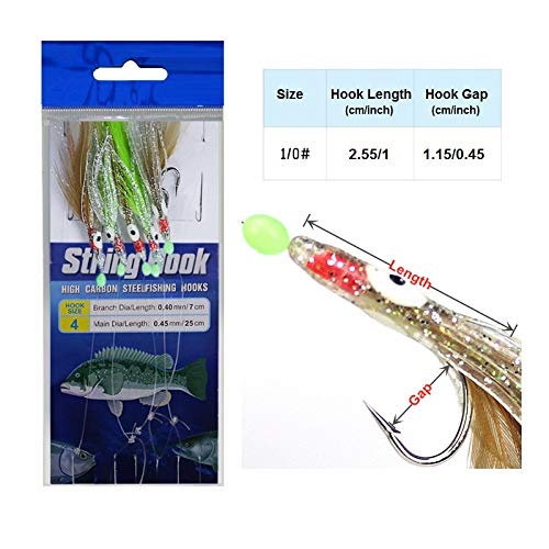 Value Sport 4 Pcs Fishing Sabiki Baits Rigs Snelled Hooks Octopus with Hair Skirted Lures