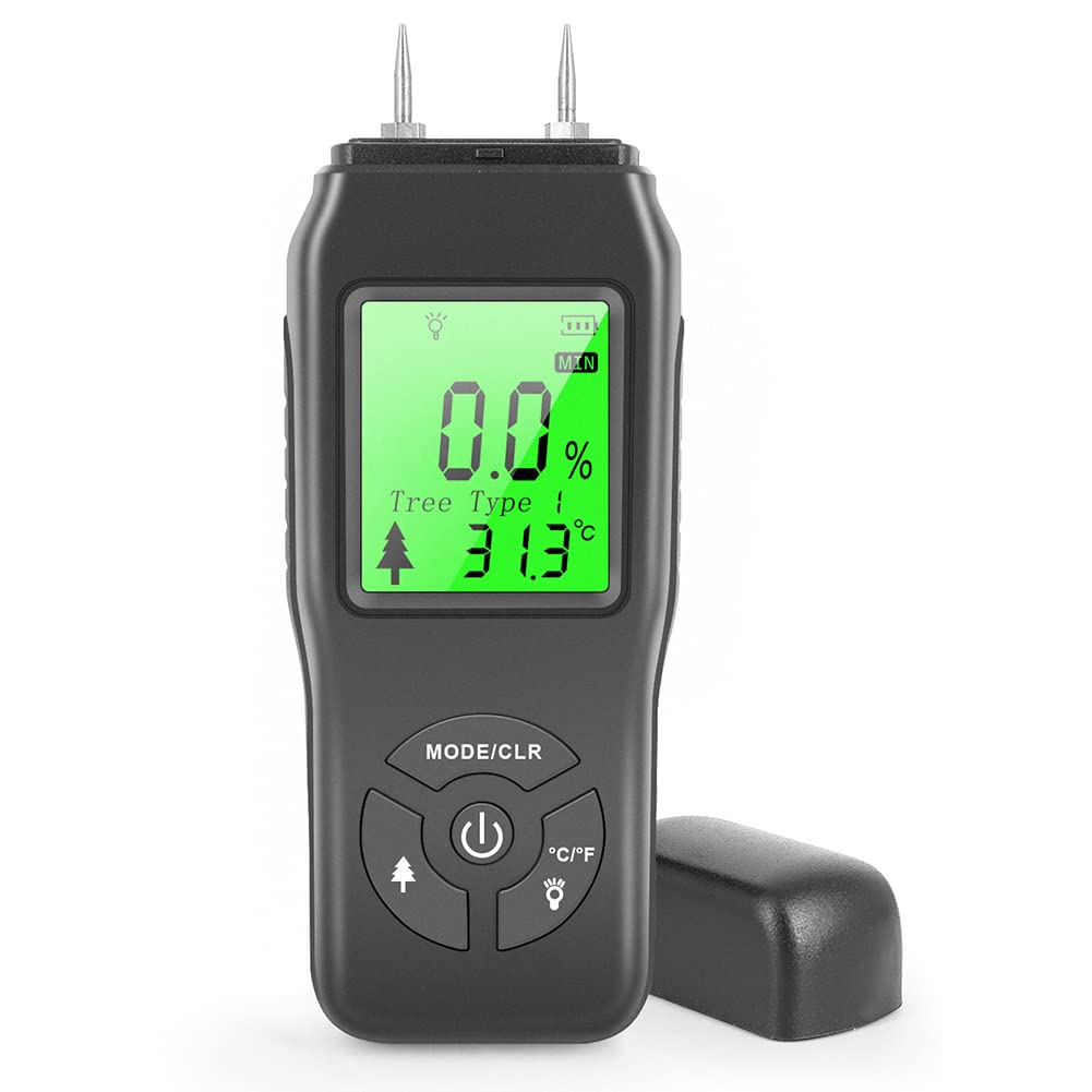 Moisture Meter, Digital Wood Moisture Meter LCD Display Timber Water Content Detector Pin-Type Lumber Damp Humidity for Drywall Masonry