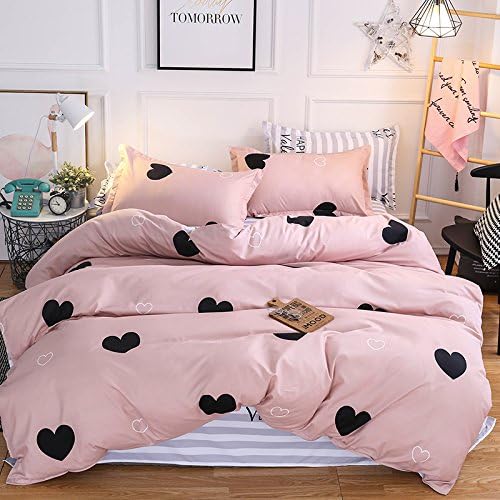 SHAXIA Ultra Soft Duvet Cover Set, 3 Pieces Set ( 1 Comforter Cover and 2 Pillow Shams ) with Zipper Closure, Printed Loving Heart, Pink, Twin Size (Comforter Not Included)