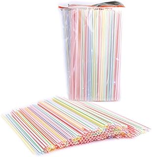 Chef Craft Pack of 450 Disposable Plastic Straight Straws, Assorted Colors, Striped 9