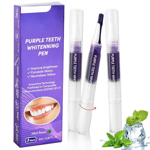 Lapiz Blanqueador Dental, Bolígrafo Blanqueamiento Dental, Kit Esencia Blanquear Dientes, Gel Lápices Blanqueador Efectivo, Blanqueamiento Dientes en casa, Elimina Manchas de Café, Morado 3 Piezas