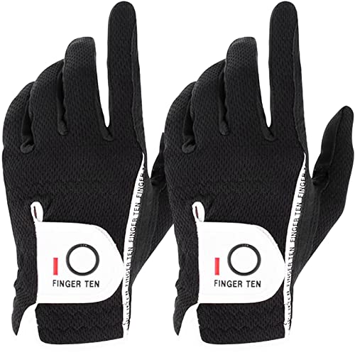 FINGER TEN Golfhandschuh Herren Linke Hand Rechte 2 Stück (Not Paar) Allwetter Mikrofaser Rain Grip Golf Handschuh Links Rechts Grau Schwarz Grün Weicher Komfort Passform Größe Schwarz XL Linken