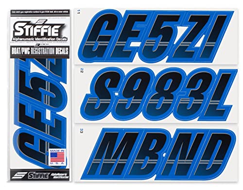 Image of STIFFIE Techtron Black /Octane Blue 3 inch Boat & PWC Registration Decals • Numbers Letters Stickers
