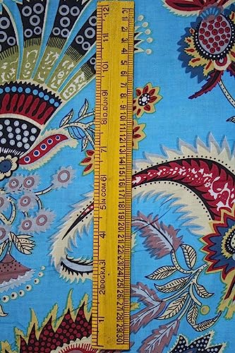 Image of Indian Hand-Block Printed Jaipuri Mukut Floral Print Ethnic Sanganer Kurti Print Cotton Fabric (3 Yards, Tourquoise Mukut)