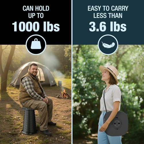 Image of NUMANU 2026 Upgraded XXL Collapsible Stool & 3IN1 Cushioned Carry Bag, 2.6 inch-19.7 inch Height Adjustable, Max 1,000lbs Portable Retractable Telescoping Seat, Foldable Camping Stool for Adults (XXL Square)