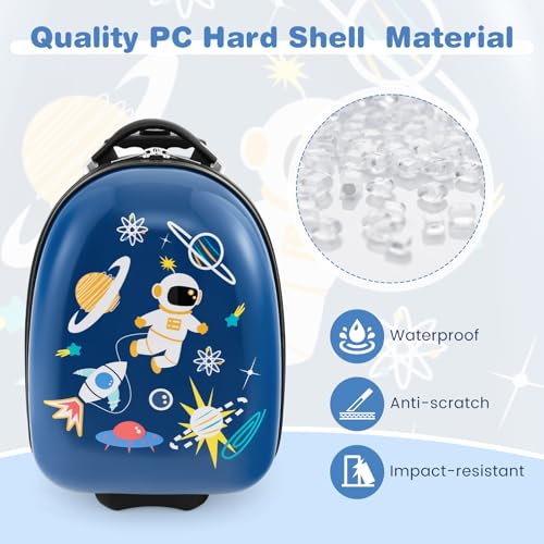 BABY JOY Kids Luggage, 16” Hard Shell Carry On Luggage w/Rolling Wheels, 2-Level Aluminum Handle & Lightweight Airline-approved Design, Kids Suitcase for Girls Boys Toddlers (Blue, Astronaut)2