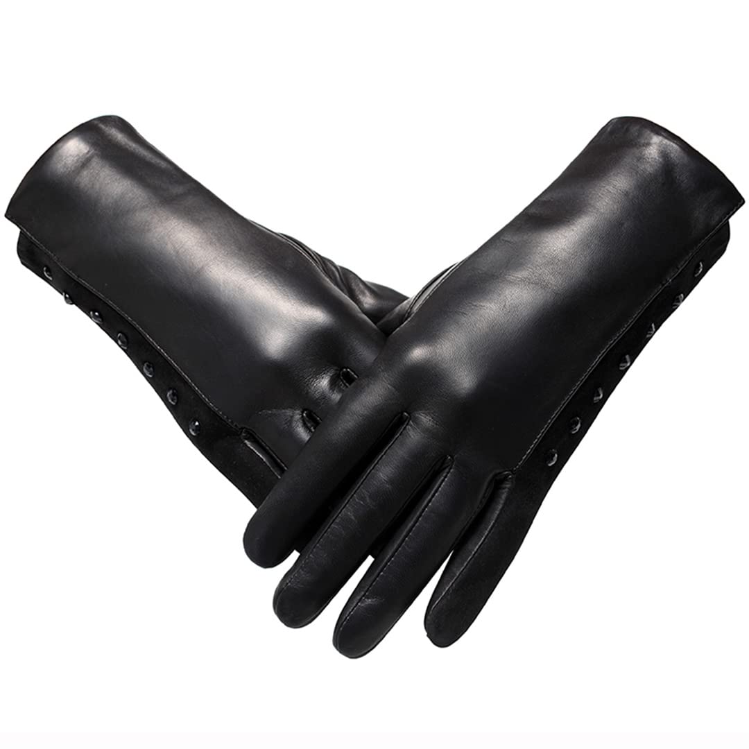 Guanti in pelle moda donna Guanti moto invernali antivento caldi vintage con bottoni